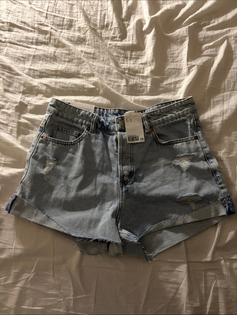 H&M Light Blue Distressed Denim Shorts